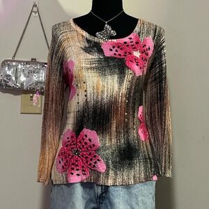 Elizabeth‎ New York vintage floral long sleeve light sweater with sequins